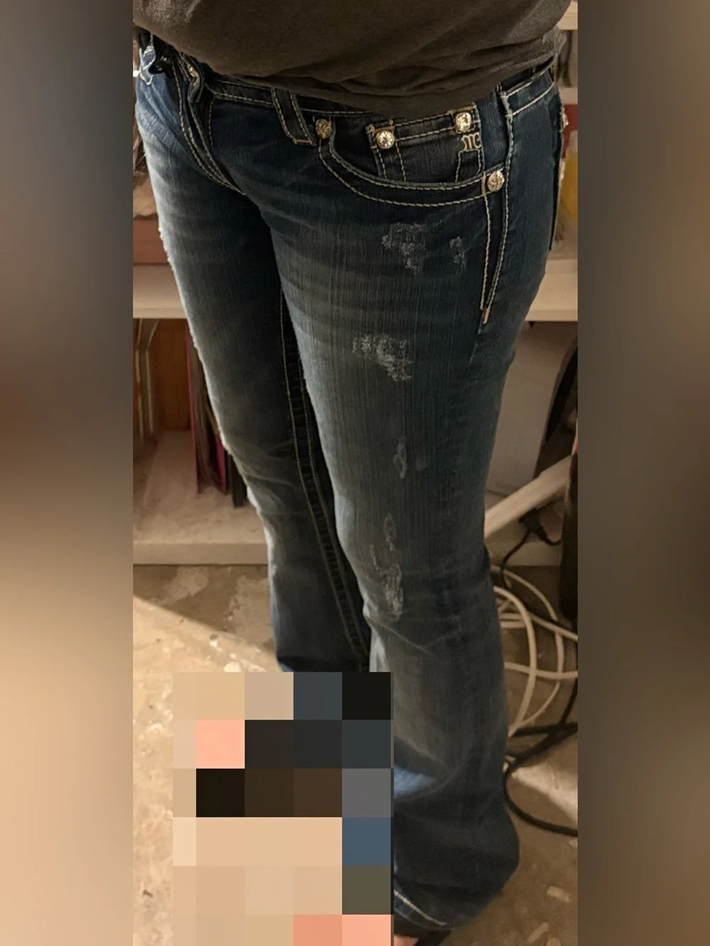 Miss Me Dark Blue Bootcut Jeans with Embroidered Pockets